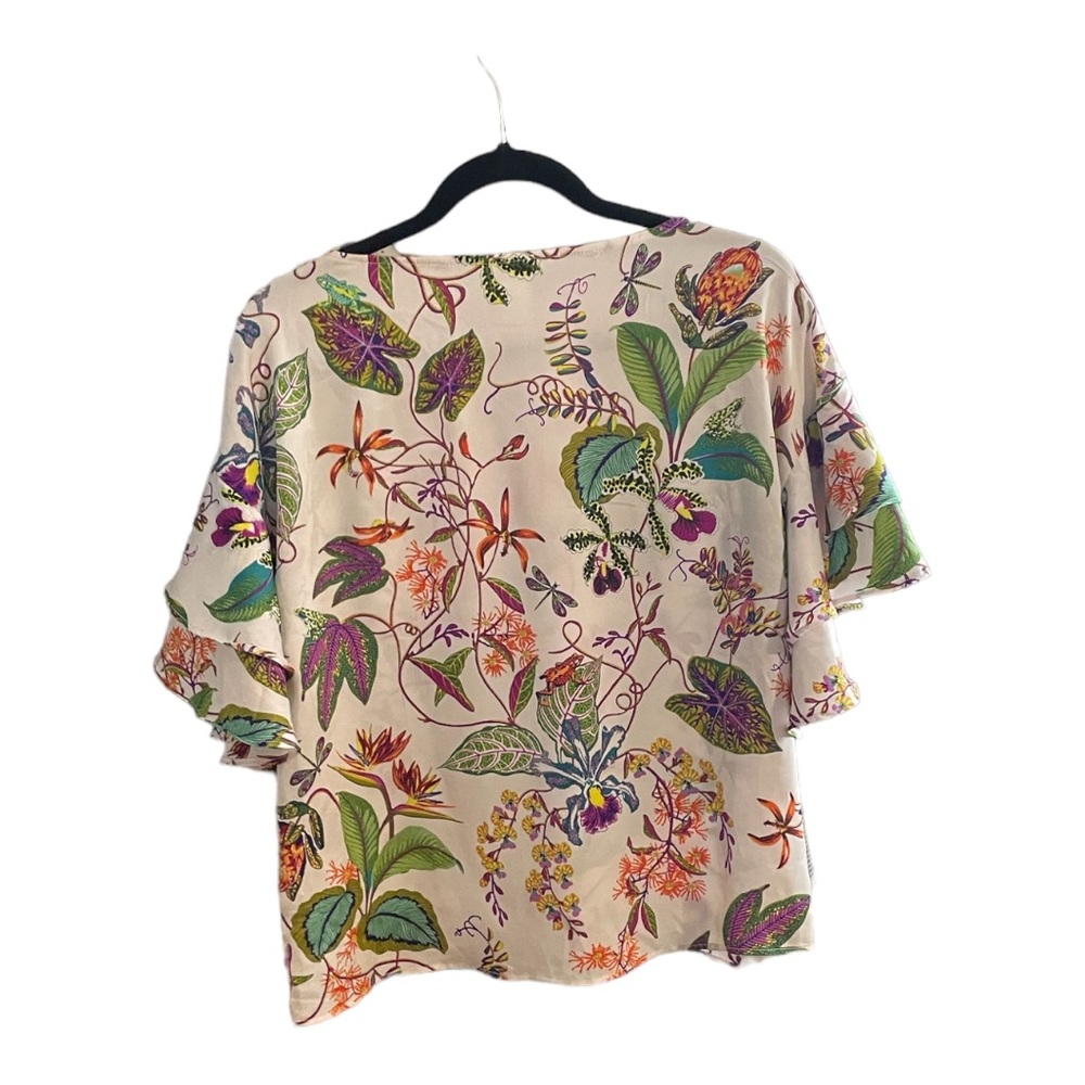 H&M Floral Tropical Patterned Blouse Ruffle Sleeve Multicoloured Womens Size 2 - Picture 2 of 5